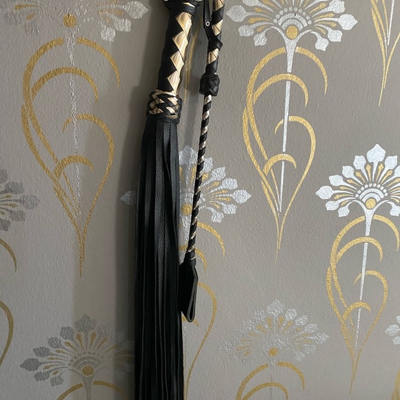 Black and Gold Braided Whip and Riding Crop BDSM